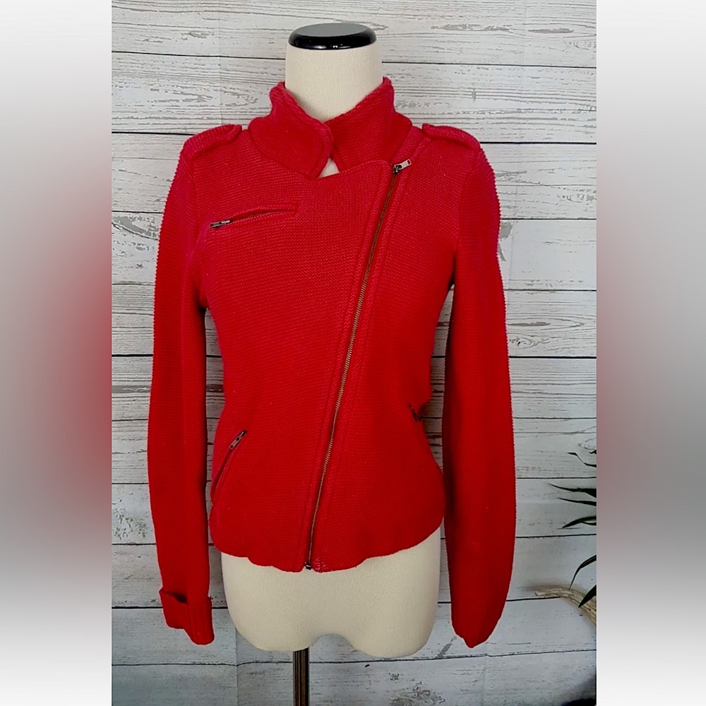 Sparkle And Fade Red Abstract Zipper Coat Sz Small - image 1